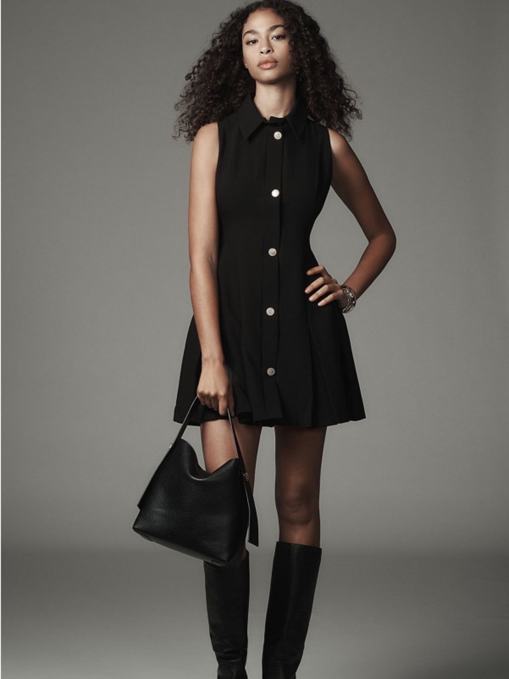 Maeve Anthropologie Sleeveless Button-Front A-Line Mini Dress Women XS Black